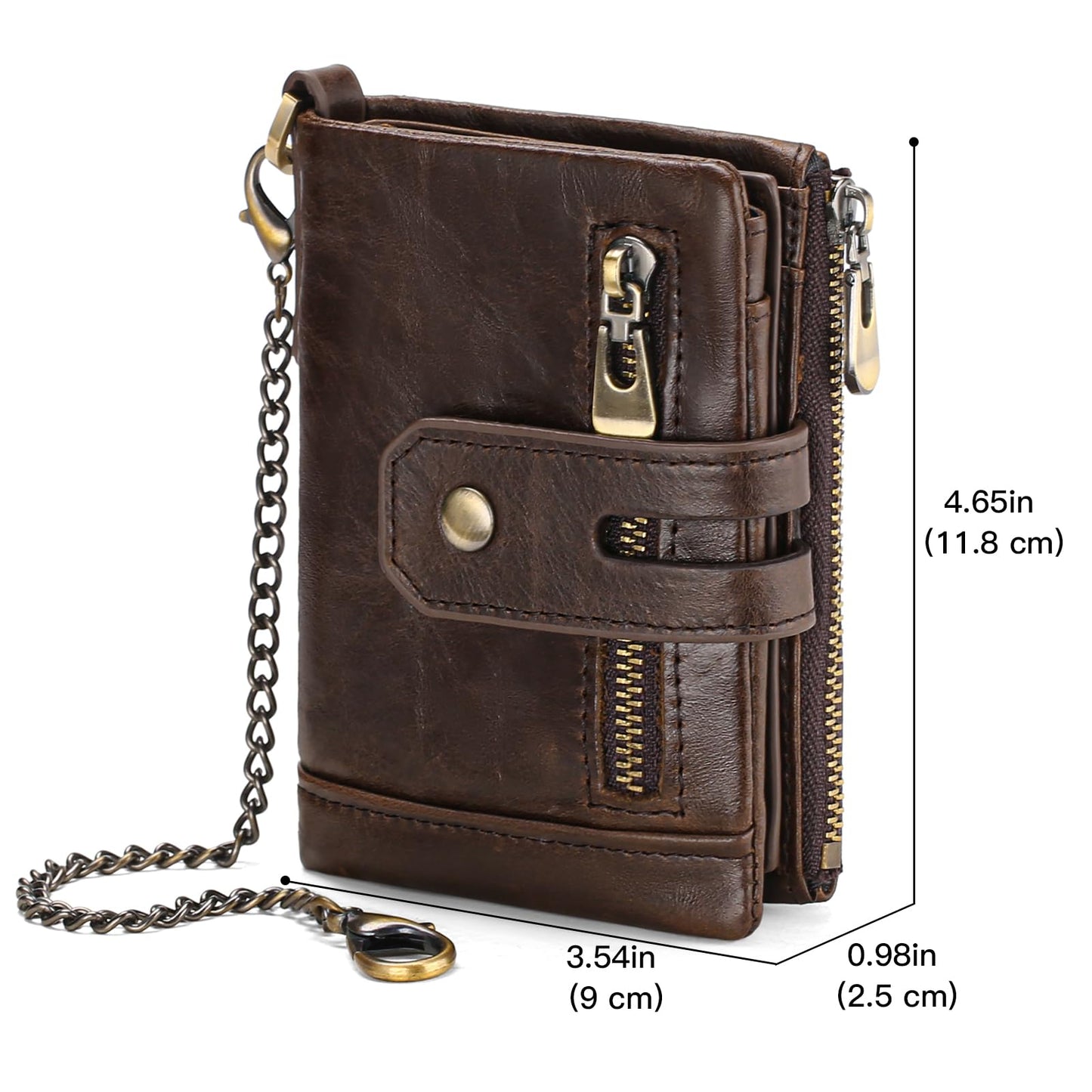 Men's RFID Blocking Bifold Chain Wallet Genuine Leather with Coin Pocket High Security Design (Coffee1)