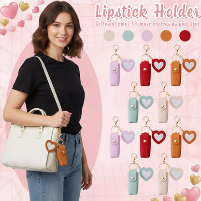 Syhood 10 Pcs Lipstick Holder Keychain Gift PU Portable Holder Gift with Heart Mirror Waterproof Makeup Lipstick Bag Key Pockets Zipper Pouch Card for Mothers Day Pouch(Novel)