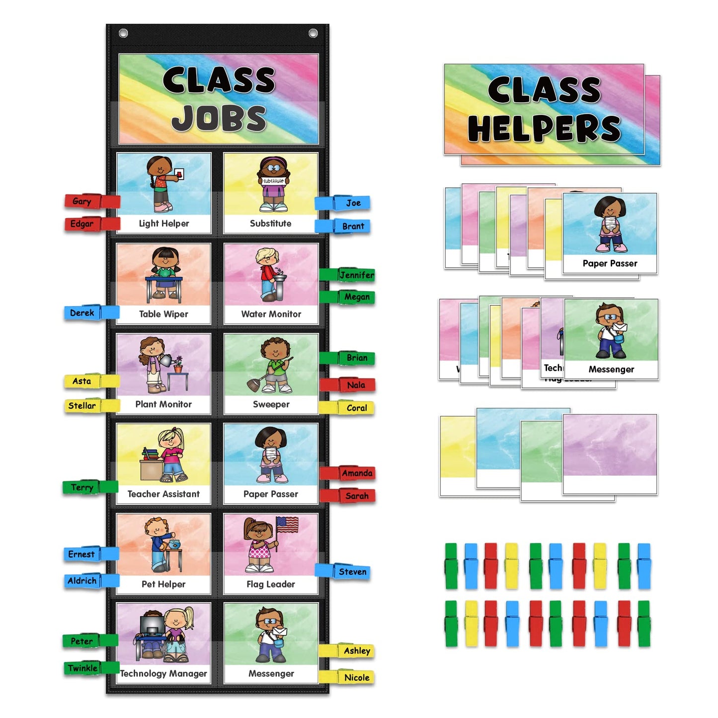 ABCxGOOD Class Jobs Pocket Chart Class Management Educational Pocket Chart Teacher's Helper, Preschool Classroom Must Haves Supplies, Great for Classroom Homeschool. (Black) (Black, 29.5"*10")