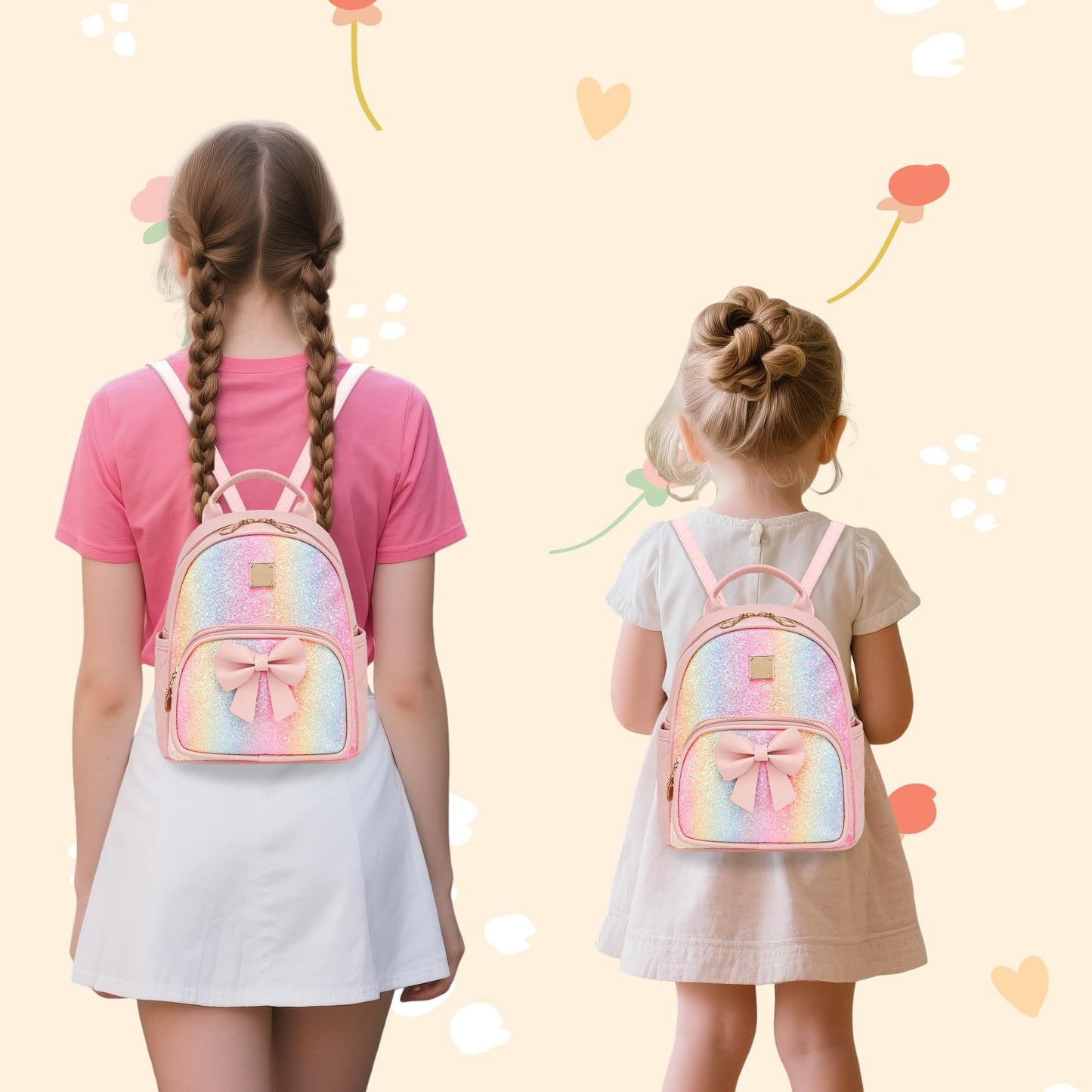 I IHAYNER Mini Backpcak for Girls Small Bowknot Quilted Leather Backpack Purse for Women Travel Cute Trendy Stuff Gifts for Kids Rainbow