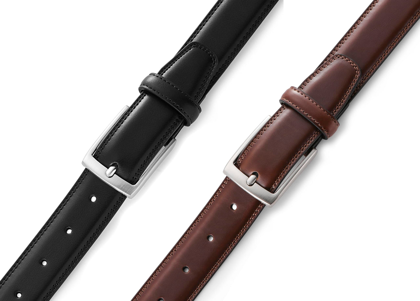 MILORDE Men's Leather Dress Belt 2Pack, Handmade, 100% Cow Leather, Fashion & Classic Designs for Work Business and Casual (2pack-Black101/Brown103,34)