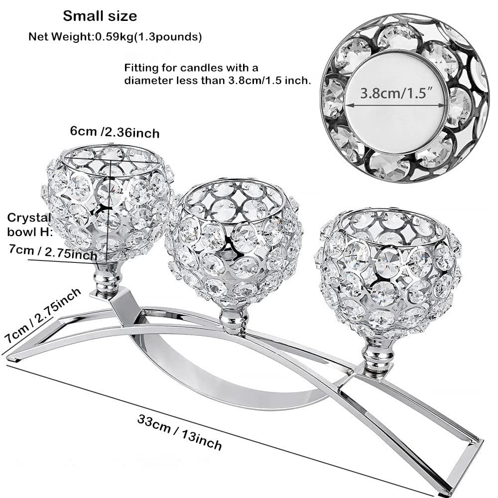 Silver Crystal Candle Holders 3 Arms Unique Bling Tea Lights Candle Holder Coffee Dining Table Centerpiece Table Decorations for Dining Room Mothers Day Christmas Wedding Housewarming Gift
