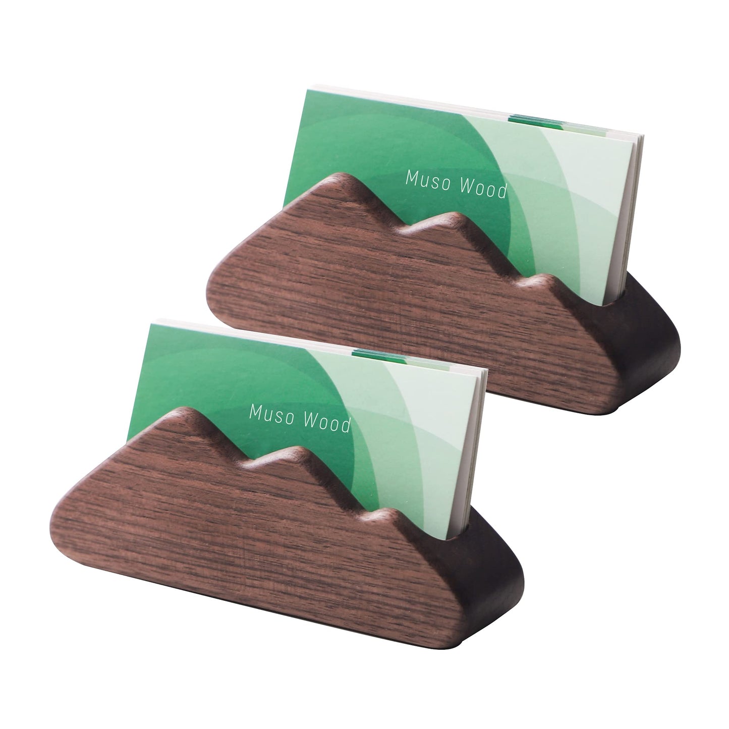 muso wood Business Card Holder for Desk Wooden Display Business Card Stand for Office Tabletop 2 Pack (Walnut)