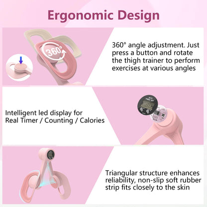 Thigh Trainer, 360°Adjustable Pelvic Floor Muscle Trainer with LED Display, Inner Thigh Exerciser with 20LB Resistance Band for Women, Home Fitness Equipment for Hip, Leg, Arm