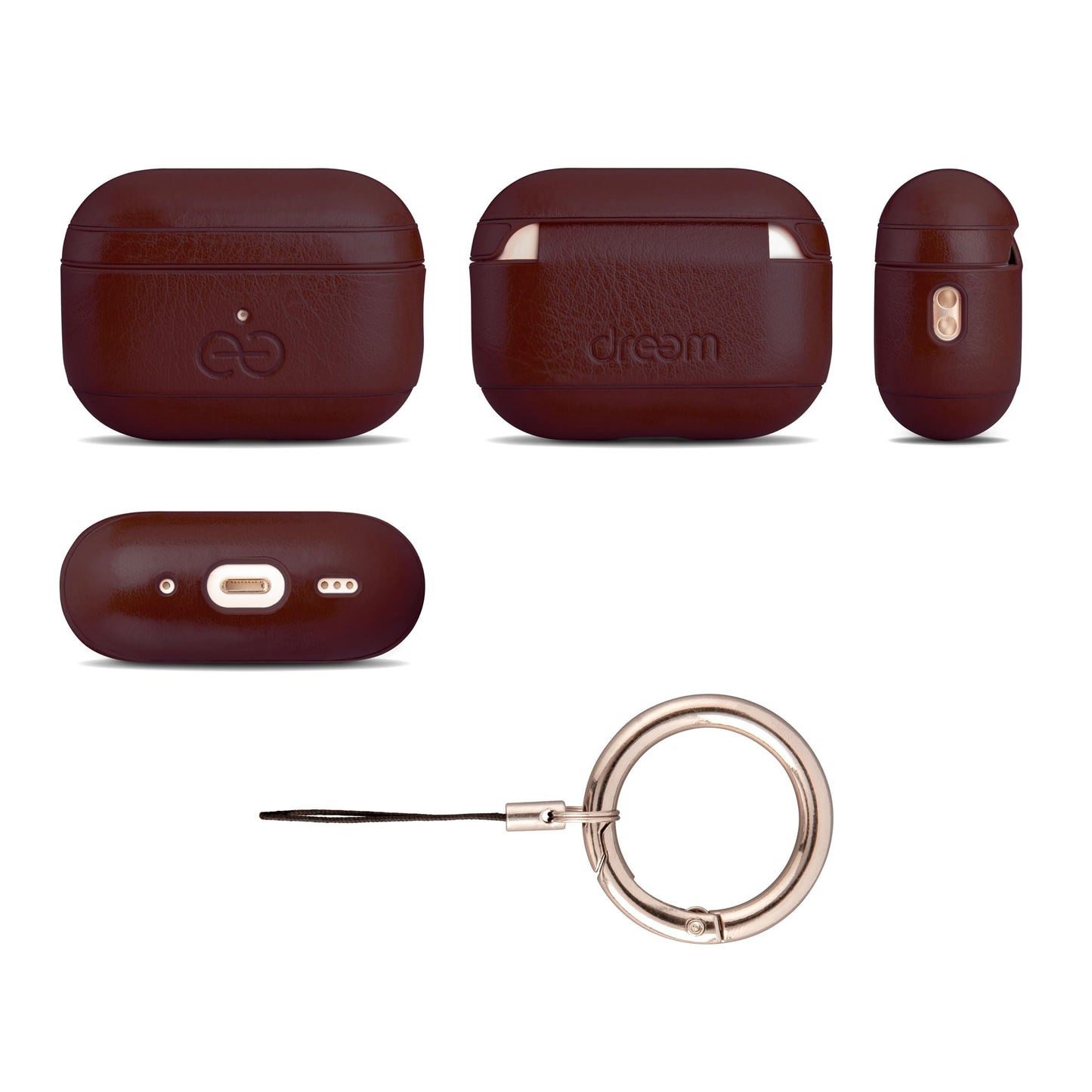 Dreem Om Case Cover with Keychain Clip Compatible with AirPods Pro 2/Pro, Protective One-Piece Hard Shell, Luxury Vegan Leather AirPod Pro Case 2nd/1st Generation with Separate Clip [Coffee]