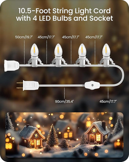 Christmas Village Lights, Decoration String Lights 10.5Ft with 4 C7 LED Bulbs, Warm White, with Male and Female Plugs, for Christmas Snow House,Pumpkin Crafts,Holiday Decoration W03VL05