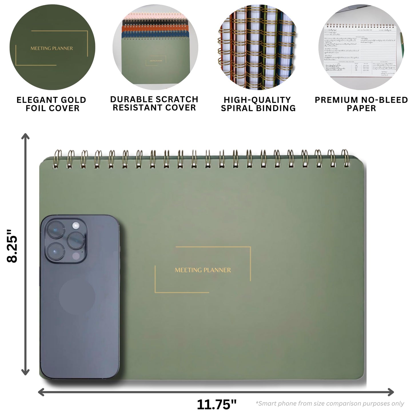 Merely Home | Meeting Notebook for Work | 8.25" x 11.75" | Project Planner | Simple Design | Multiple Layouts | Office and Business Planner (Evergreen, Meeting Planner - Landscape)