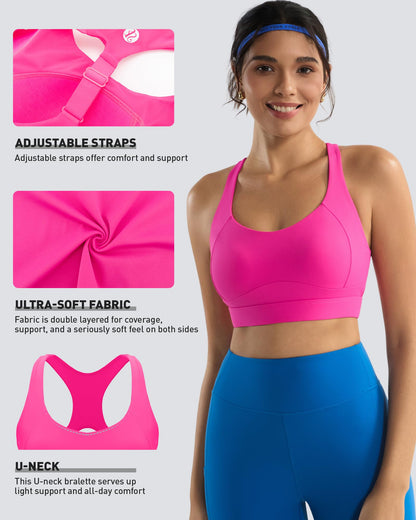 RUNNING GIRL High Impact Sports Bras for Women, Adjustable Straps Pink Sports Bra High Support Molded Cup Racerback Workout Bra(WX3143 Hot Pink S)