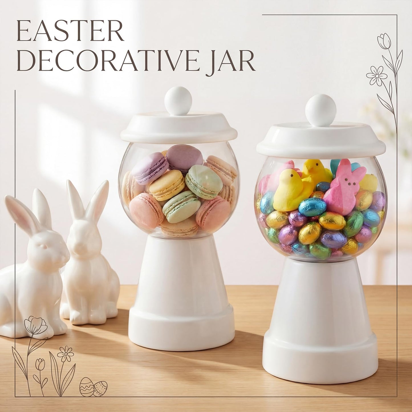 Thyle 4 Pcs Terra Cotta Candy Jar with Lid 8.7x4.3 Ceramic Cookie Jar Red Blue Green Yellow Fishbowl Food Storage for Birthday Cartoon Game Night Christmas Party Table Centerpiece DIY Gift(White)
