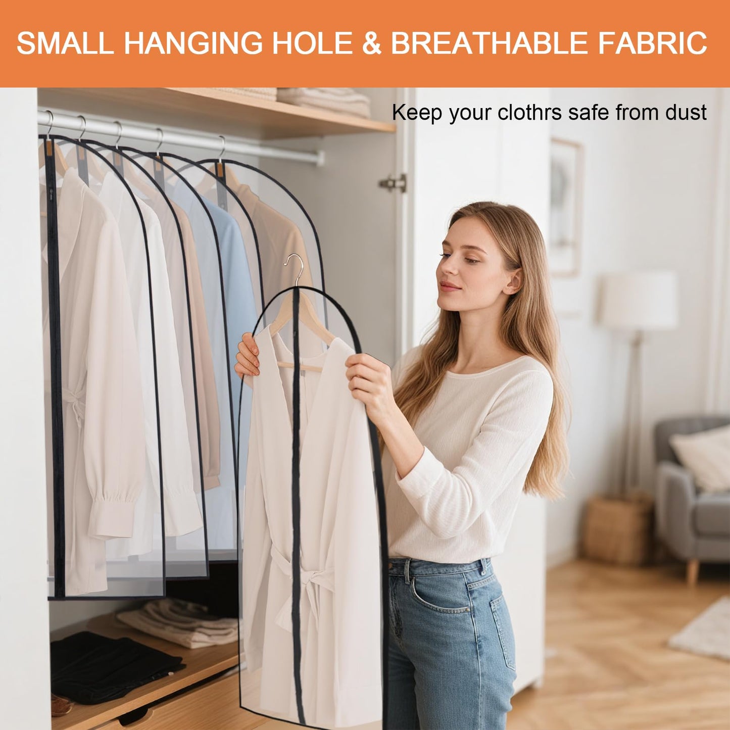 40" Garment Bags 6 Packs Suit Bags for Closet Storage, Plastic Waterproof Suit Cover Bags with Zipper Clear Garment Bags for Coats, Jackets, Shirts, Dress