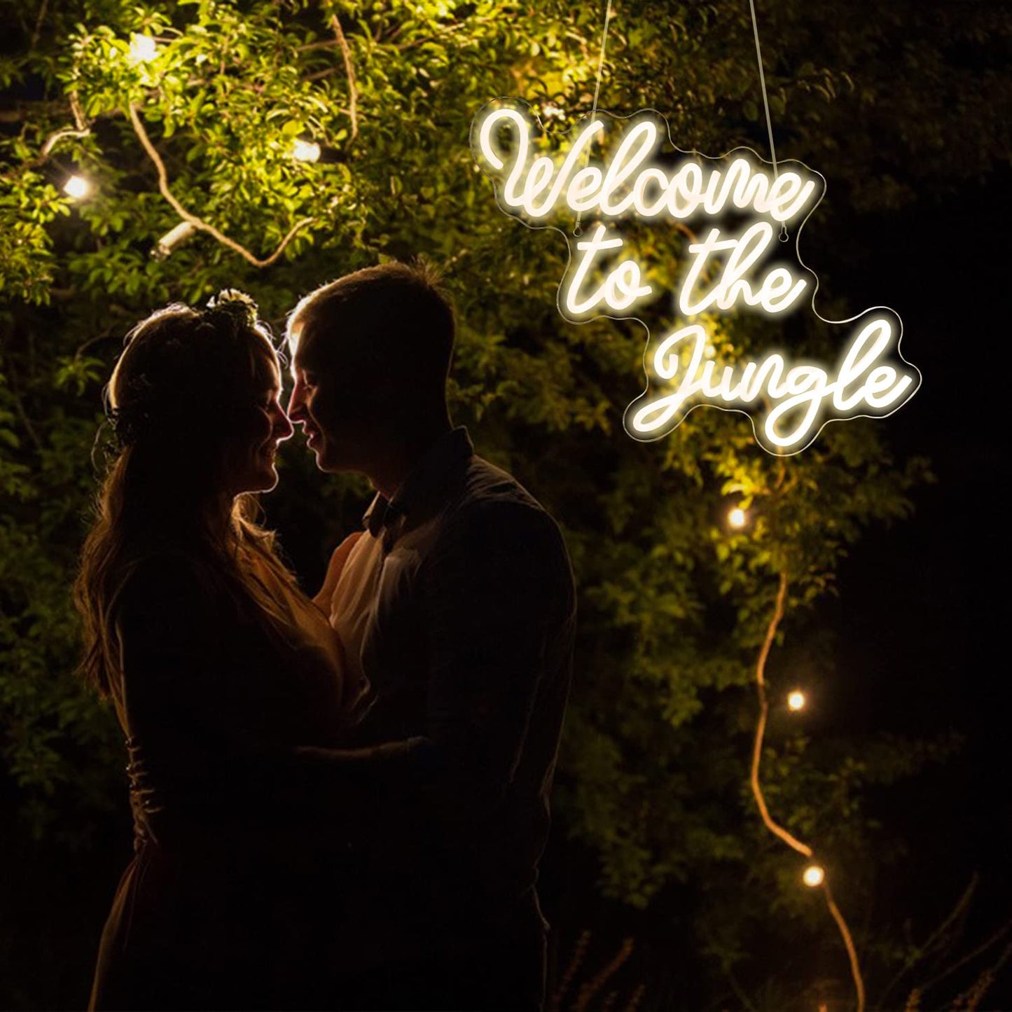 FAXFSIGN Welcome to the Jungle Neon Sign Warm White Led Word Neon Light Signs for Wall Decor Usb Letter Light Up Sign for Bedroom Nursery Kids Room Garden Home Entryway Front Porch Wedding Birthday
