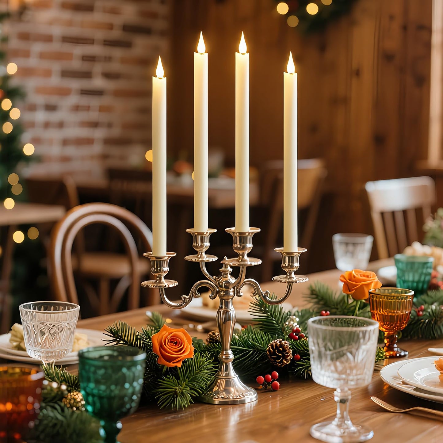 yunsheng 11 Inches Flameless Taper Candles Flickering with Remote & Timer, Set of 6 Battery Operated LED Window Candles, Ivory Plastic LED Candlestick with 3D Wick for Christmas Wedding Home Decor