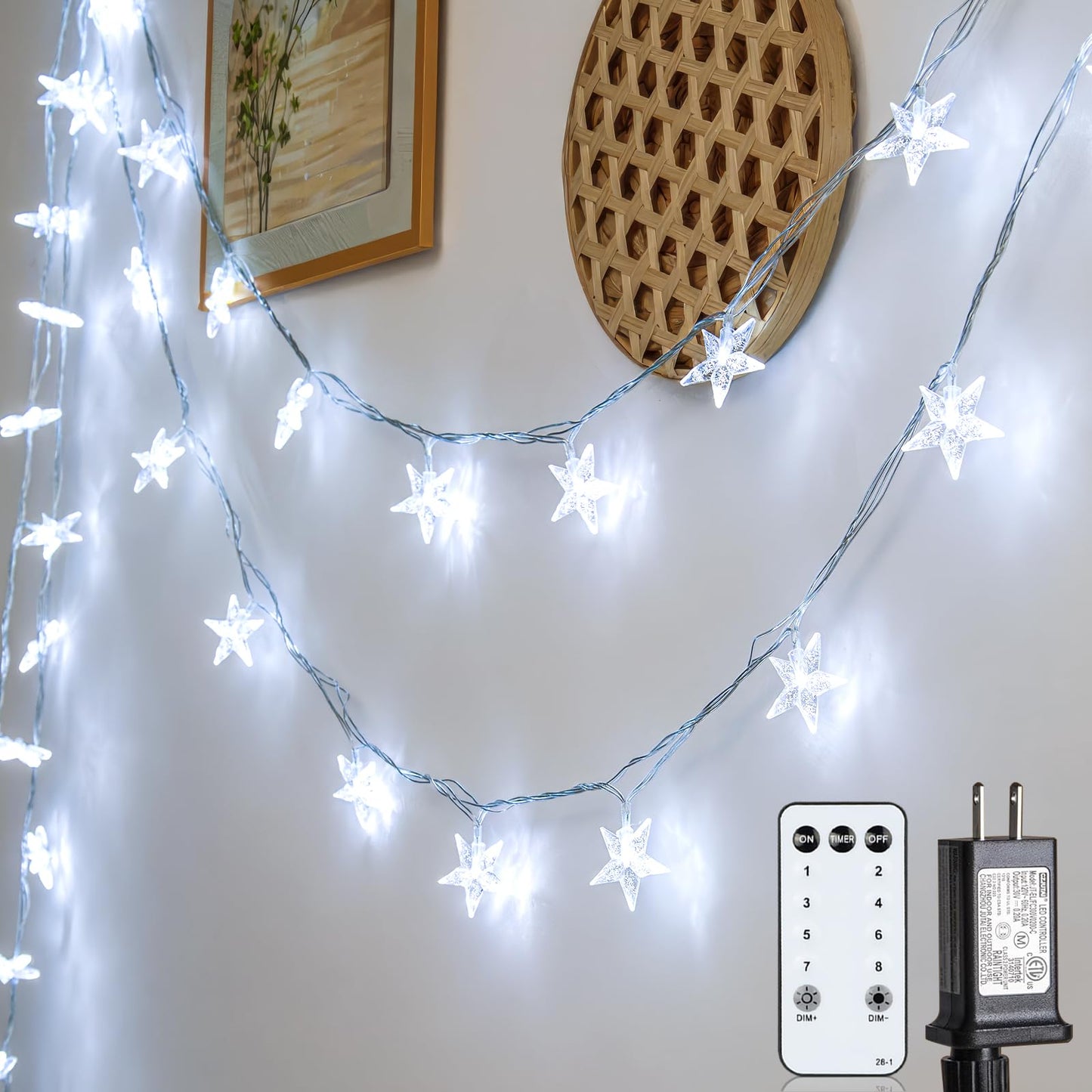 Star String Lights 59 Ft 100 LED Christmas Lights Plug in with Remote Timer Connectable Twinkle Lights for Bedroom Wedding Christmas Tree Indoor Outdoor Decor, Cool White