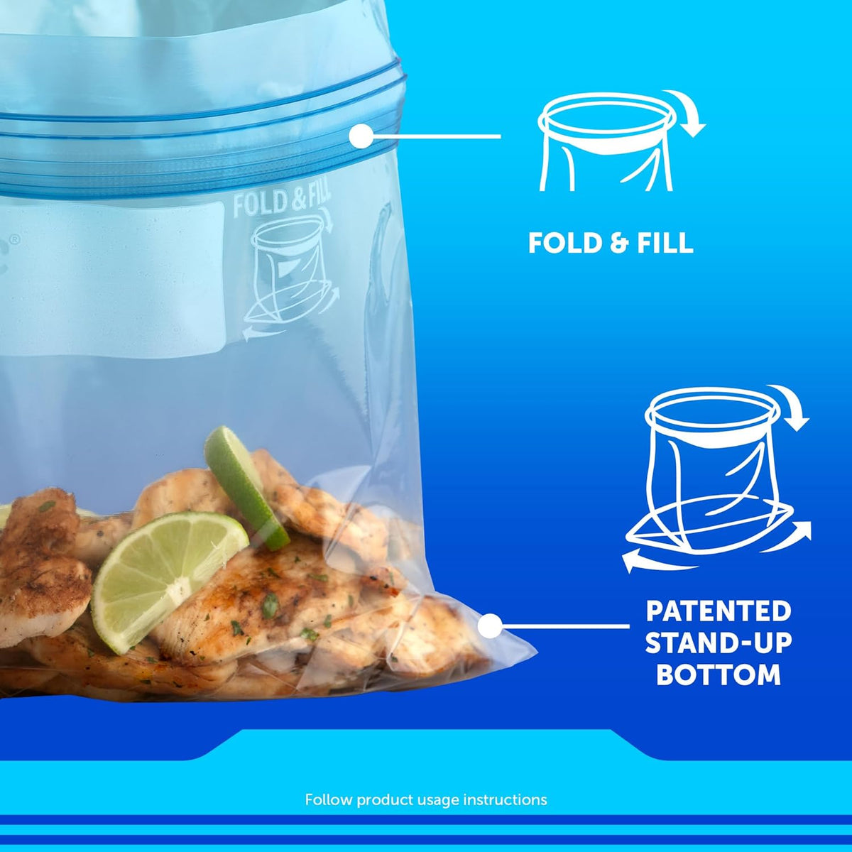 Ziploc Quart Food Storage Freezer Bags, Stay Open Design with Stand-Up Bottom, Easy to Fill, 100 Count