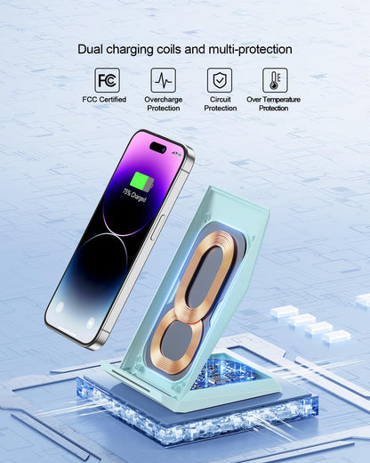 Fast Wireless Charger, NANAMI 15W Qi Certified Wireless Charging Stand Compatible iPhone 17/17 Air/16/15/15 Pro/15 Plus/15 Pro Max/14/13/12, for Samsung Galaxy S25/S24/S23/S22/S21 and Qi-Enabled Phone
