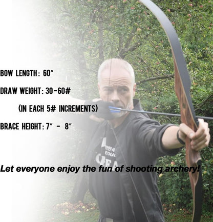 Royal X8 Traditional Wooden Hunting Bow - 60-Inch Handmade Longbow Kit for Adults | Right-Handed