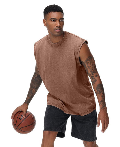SnowElve 4 Pack Mens Workout Tank Tops Sleeveless Tee Shirts Men Muscle Shirt Gym Acid Wash T Shirts Running Beach Loose Fit Tee(BKGYCFAG,3XL)