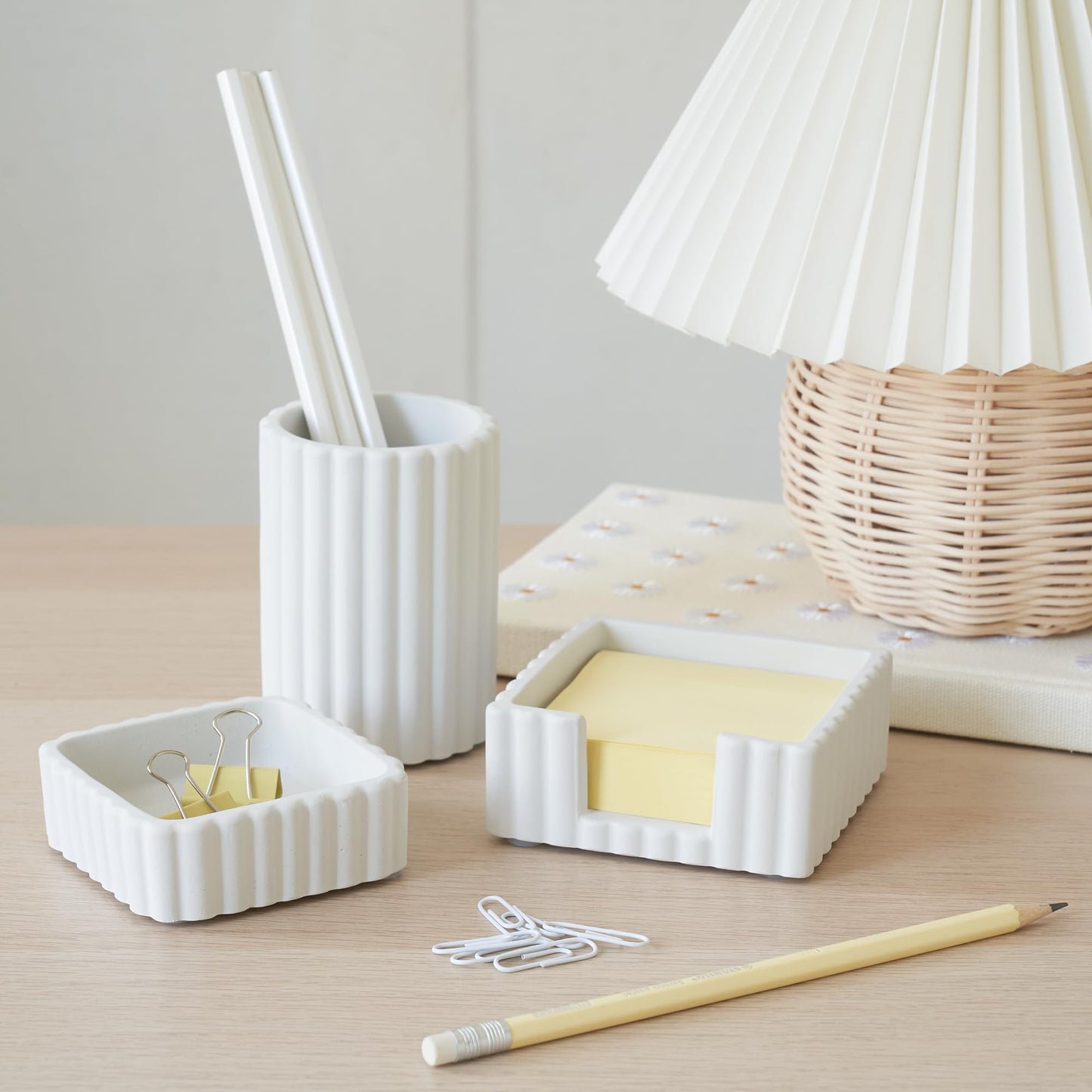 KIBAGA Modern Aesthetic Desk Accessories Set of 3 - Stylish Concrete Organizers for Pens & Office Supplies - A Cute and Functional Addition to Your Workspace Decor