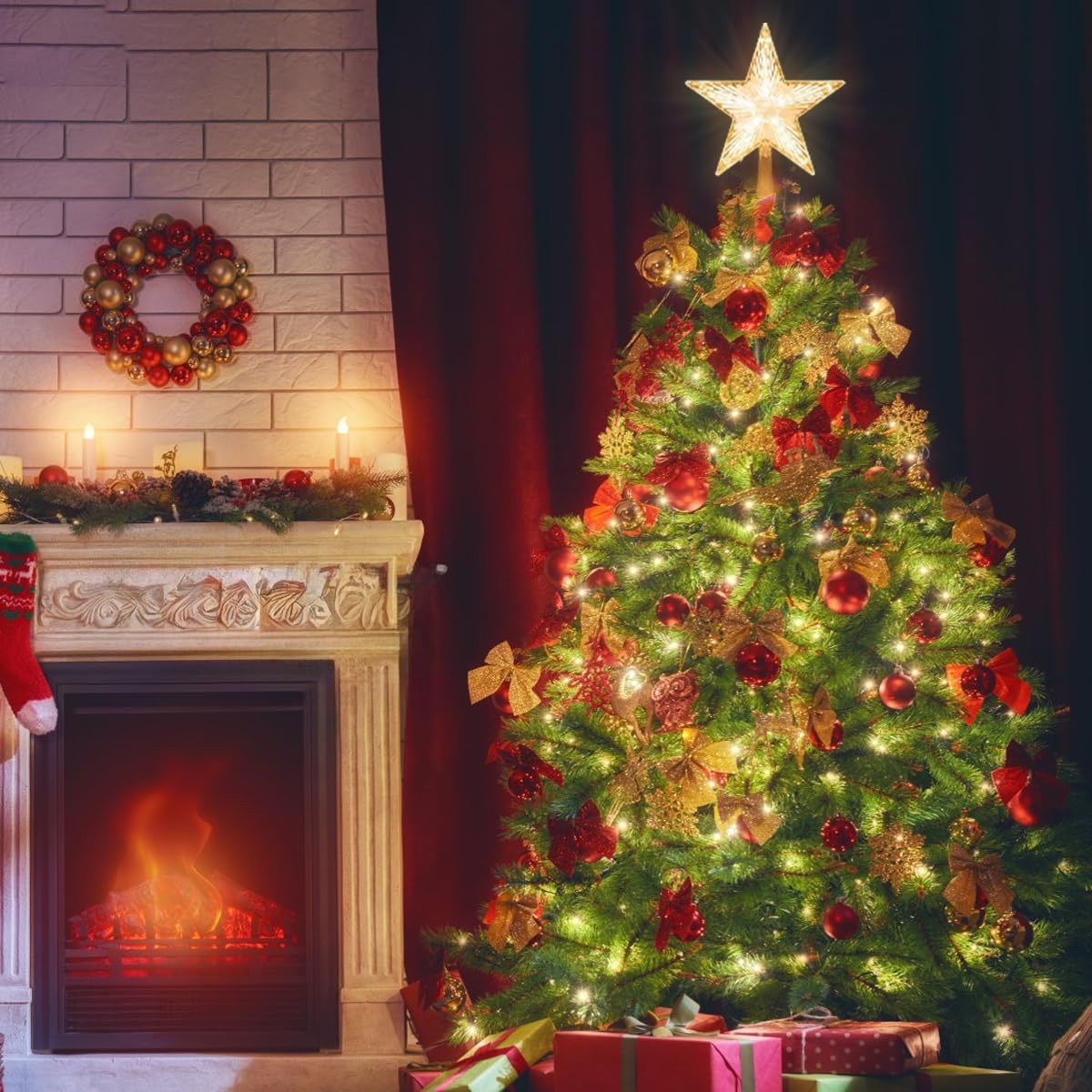 7In Smart Christmas Tree Topper Star, LED Lighted Star Tree Top, Star RGB Night Light Treetop, APP/Remote Remote, Sync Musical, for Xmas Holiday Party Gift Décor, Charging Plug not Included