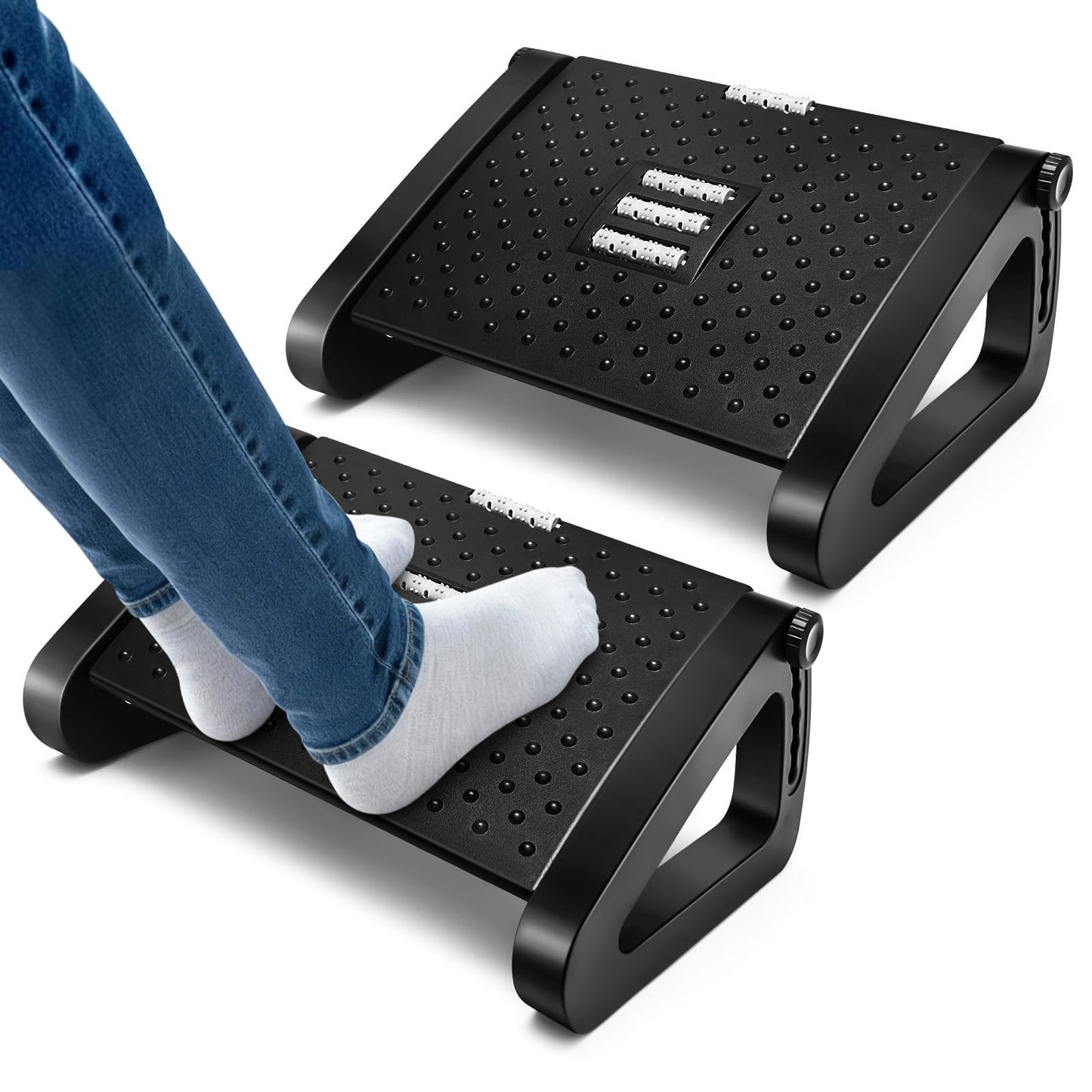 Beeveer 2 Pcs 6 Heights Adjustable Foot Rest for Under Desk at Work, Tilt Adjustable Footrest Ergonomic Foot Stool for Under Office Desks Chair Footrest for Leg Rests Home Pressure Relief(Black)