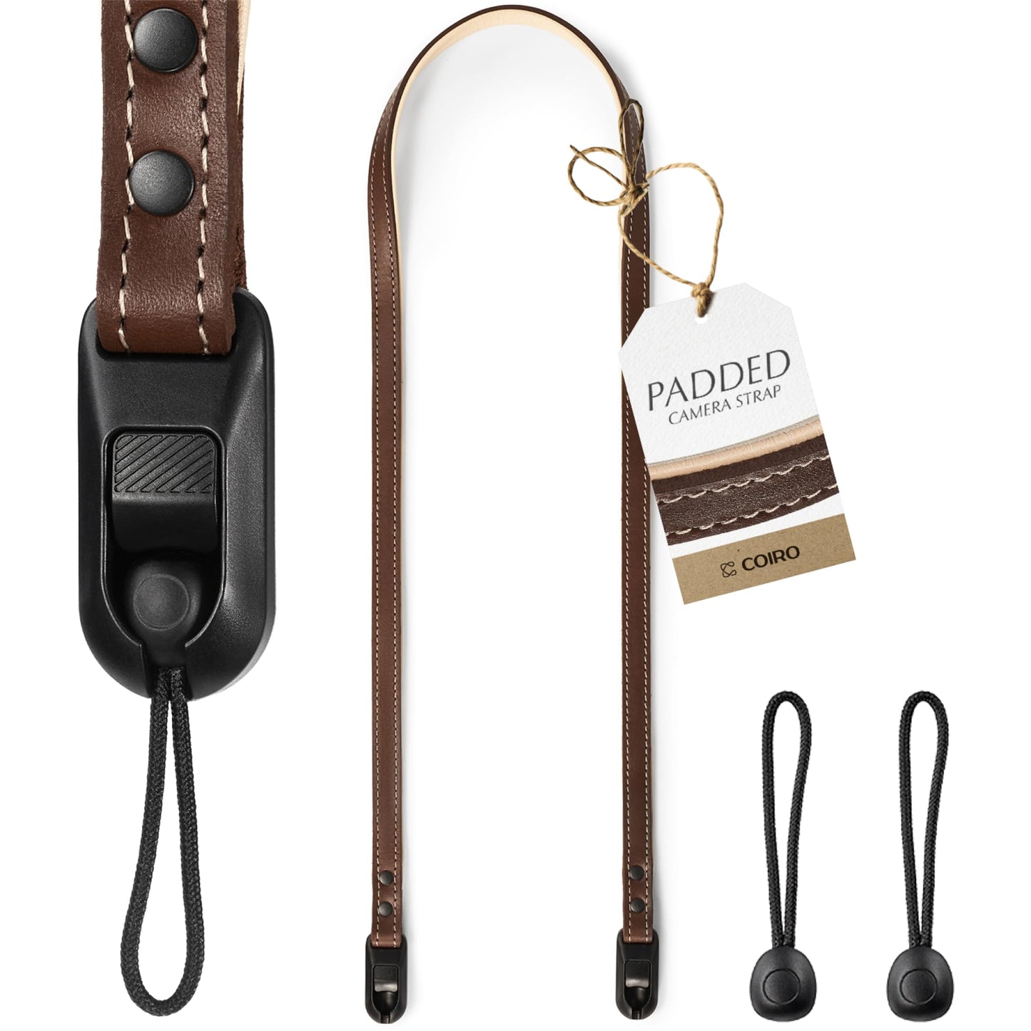C Coiro Slim Leather Camera Strap with Quick Release, Neck Adjustable Camera Shoulder Strap SLR Compatible with All Camera Brands Padded/Brown