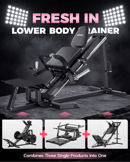 GOIMU LH01 Leg Press and Hip Thrust Machine Combo, 2 in 1 Leg Press Hack Squat Machine & Glute Bridge Machine for Home Gym, Leg Machine with Adjustable Degree, Lower Body Workout Equipment