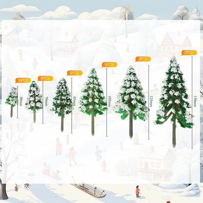 Skylety 35 Pieces Model Trees 6.3-1.2 Inch Mixed Miniature Trees Diorama Supplies Fake Plants Train Scenery Landscape Christmas Village Architecture DIY Crafts(Green,Snowy Cedar)