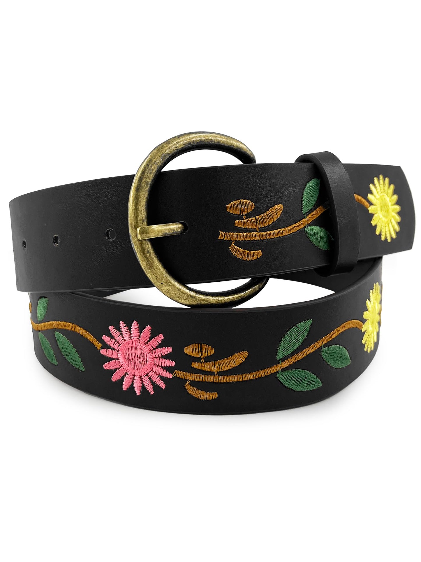 Beautiful Nomad Belts for Women Western Fashion Boho Embroidery PU Leather Belt for Jeans Dress