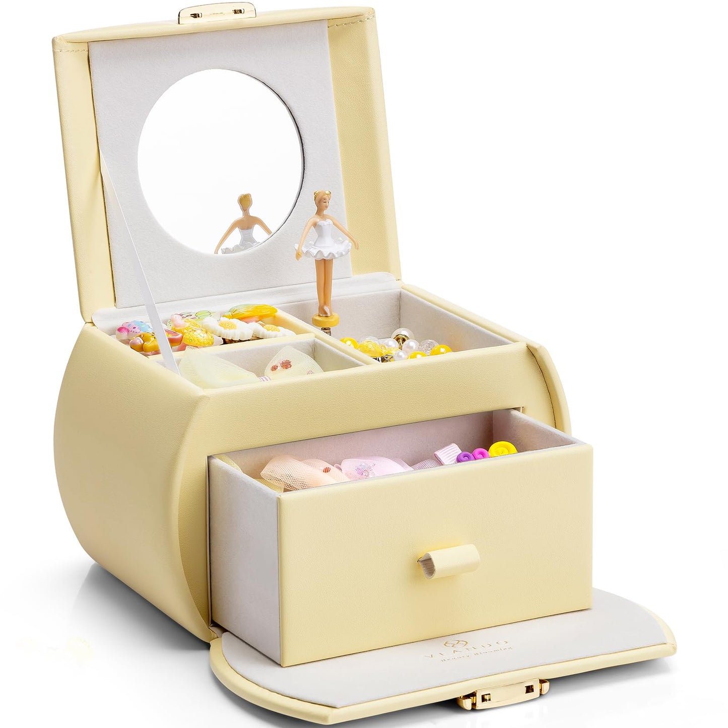 VLANDO Kids Musical Jewelry Box for Girls with Drawer, Music Box with Ballerina and Stickers for Birthday Bedroom Decor, Gifts for Girls Kids Christmas Thanksgiving Gifts 2024 - Yellow