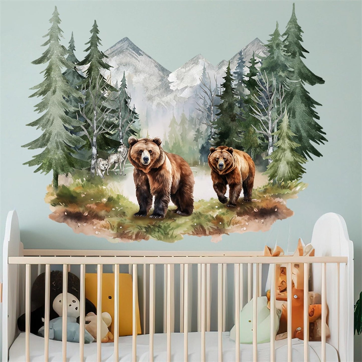 Brown Bear Dream Forest Wall Stickers, sacinora Wild Jungle Animal Wall Decals Removable Vinyl Peel and Stick for Living Room Bedroom Nursery Sofa TV Background Art Decorations