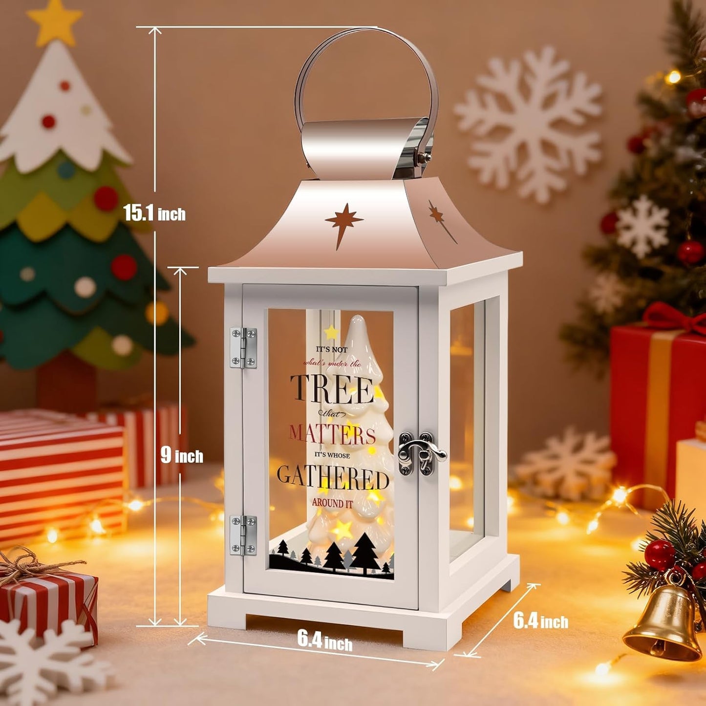 ResWRLD Ceramic Christmas Tree That Light up for Table Centerpieces, 15.1" Tall Lantern Indoor Party Decor, Hanging Candle Lantern for Home, Holidays Tabletop Décor Gift, Xmas Tree Figurine