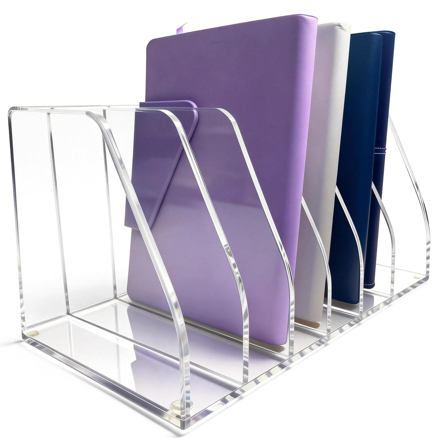 AIDIMOO Acrylic Magazine File Holder, 6 Vertical Compartments Desk Document Sorter Organizer, Clear Folder Rack Binder for Office, Documents, Tablets, Magazines, Books – Home/Classroom Rack