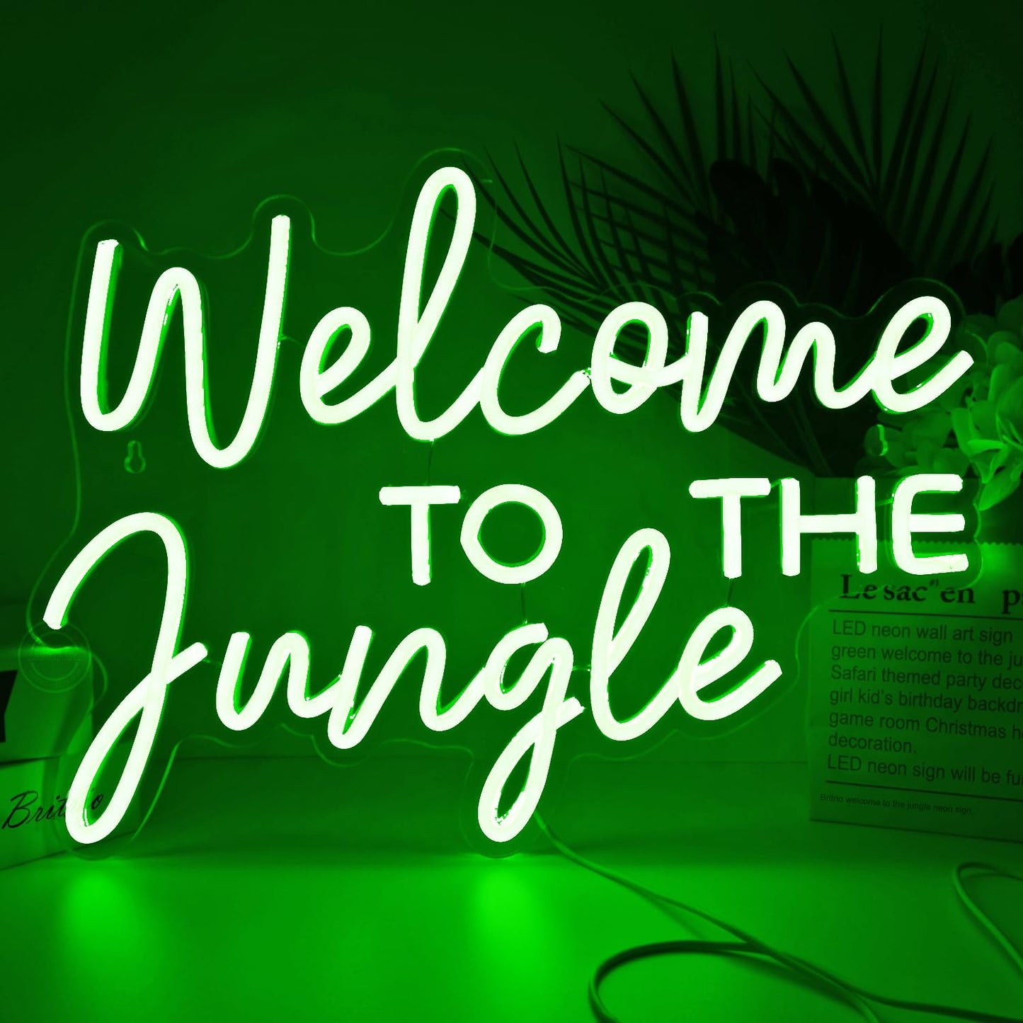 Britrio Welcome to the Jungle Neon Light Sign for Safari Jungle Themed Party Baby Shower Kids Birthday Gift Entryway Front Porch LED Neon Wall Decor 5V USB Powered with Dimmer Switch 17 Inch Green