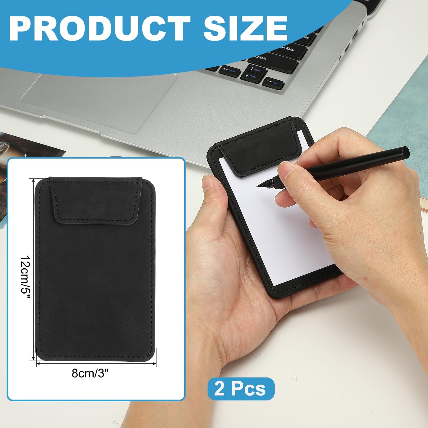 uxcell 2 Pack Mini Clipboard, 5" x 3" Leather Small Clipboard with Pen Holder, Mini Size Magnetic Writing Clip Boards for Business, Office,Restaurant and Hotel (Black)