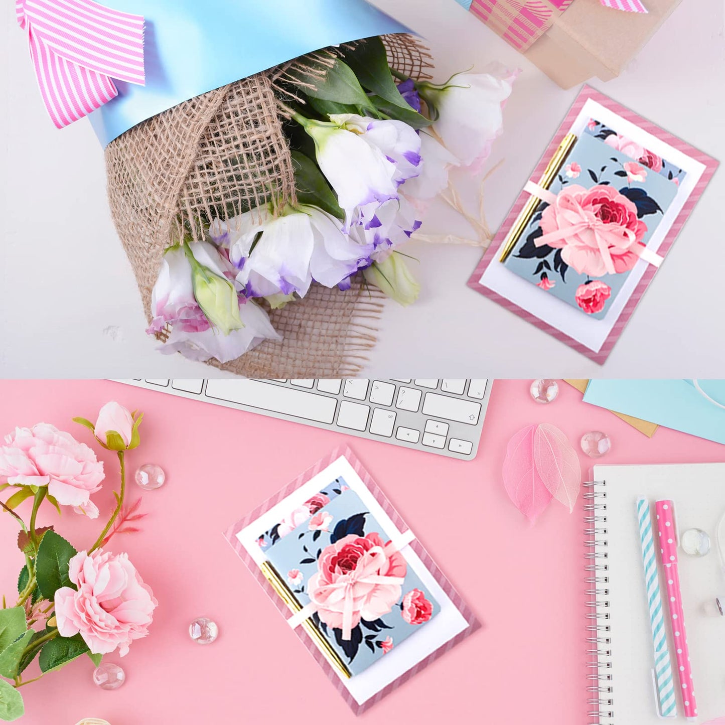 Spakon 4 Pieces Notepad Bundle with Pen for Women Pretty Pink Stationary Set Gifts 3 Notebooks and Golden Pen Journal Notebook Set for Mother's Day Mom Women Gifts