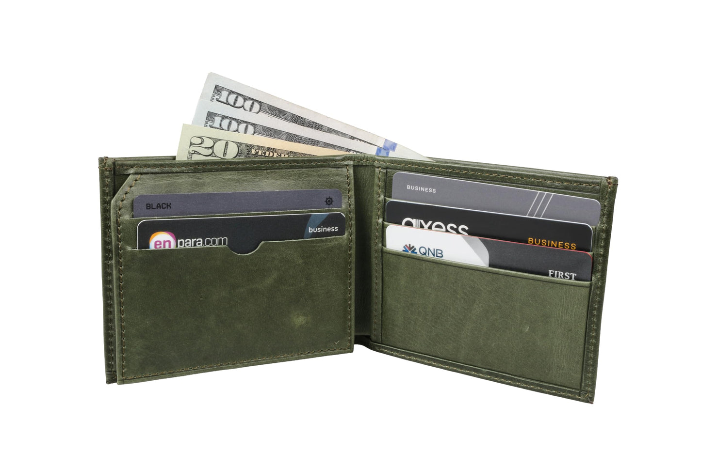 grande 1488 - Genuine Leather Bifold Classic Men Wallet with ID Window - Rustic Green