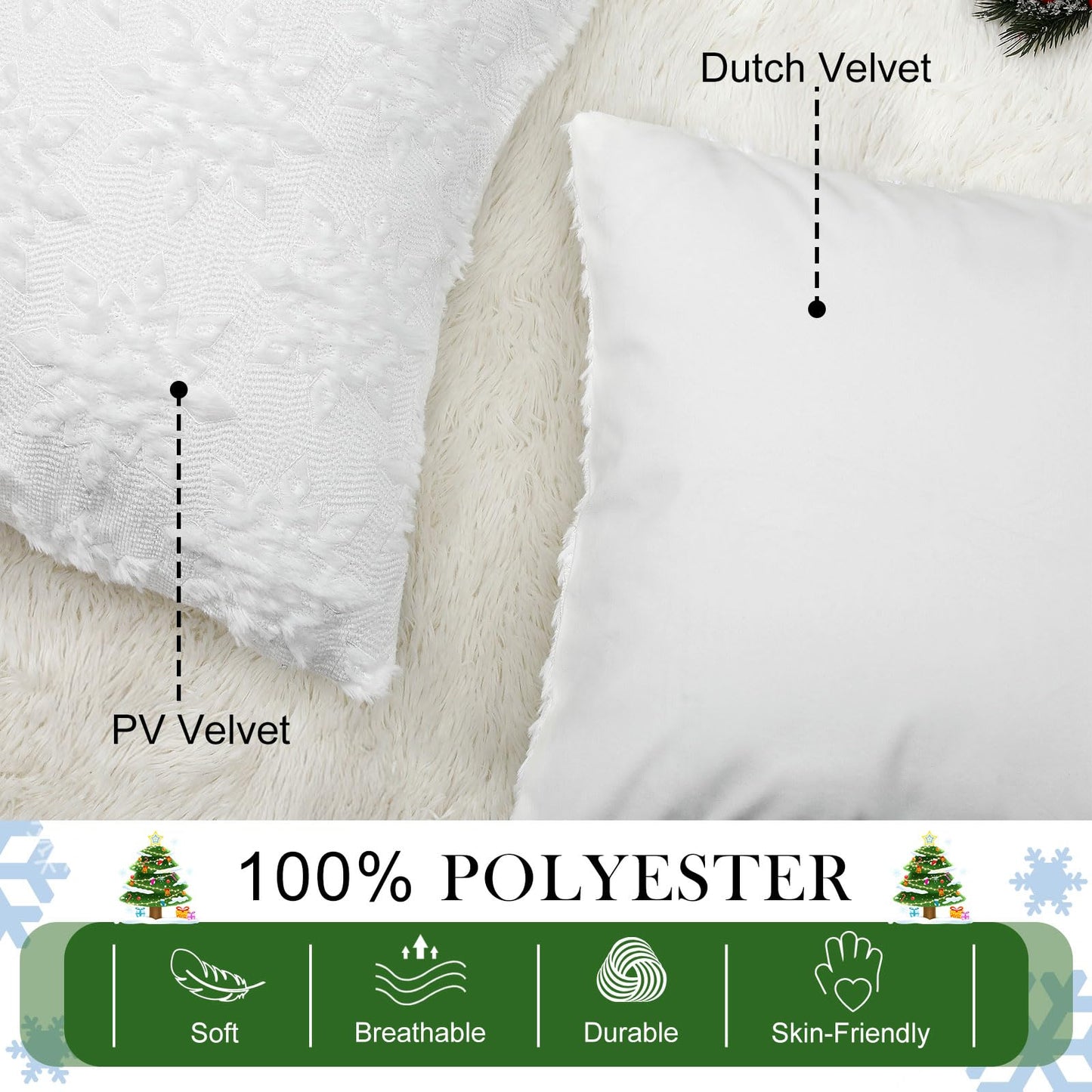 Tudomro 4 Pcs Snowflake Throw Pillow Covers White Winter Pillowcase 3D Embroidered Soft Plush Faux Fur Pillow Covers Winter Modern Home Decorative for Sofa Couch Bed(20 x 20 Inches)