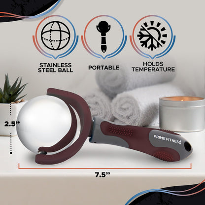 PRIME Fitness Cold Massage Roller Ball | Cold Therapy | Ice Roller Ball with Handle | cryo Stick | Relieve Muscle Pain (Maroon)