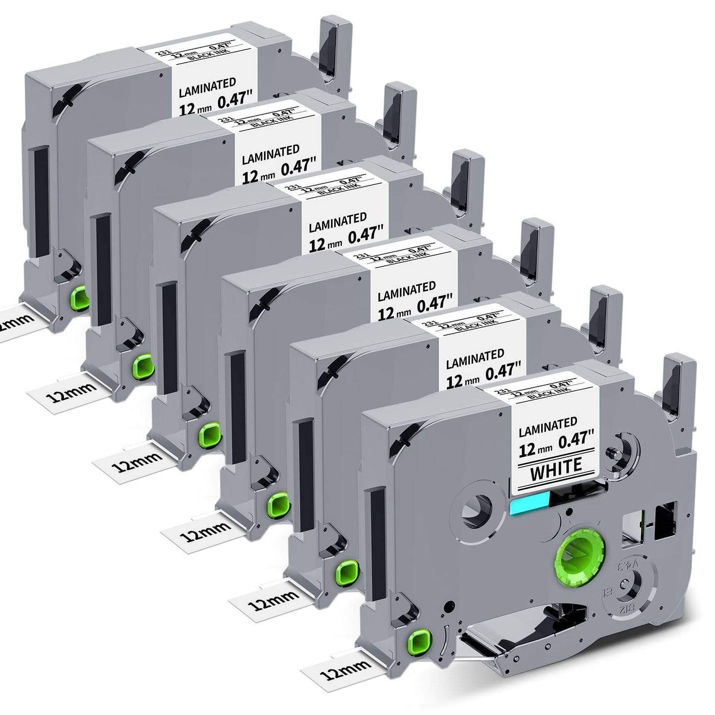 6Pk Replace for Brother P-Touch Label Tape TZe-231 12mm 0.47 Laminated White TZe TZ 1/2" Label Maker Tape Compatible with Brother Ptouch PT-D220 D210 H110 D200 D410 1280 D610BT, Black on White