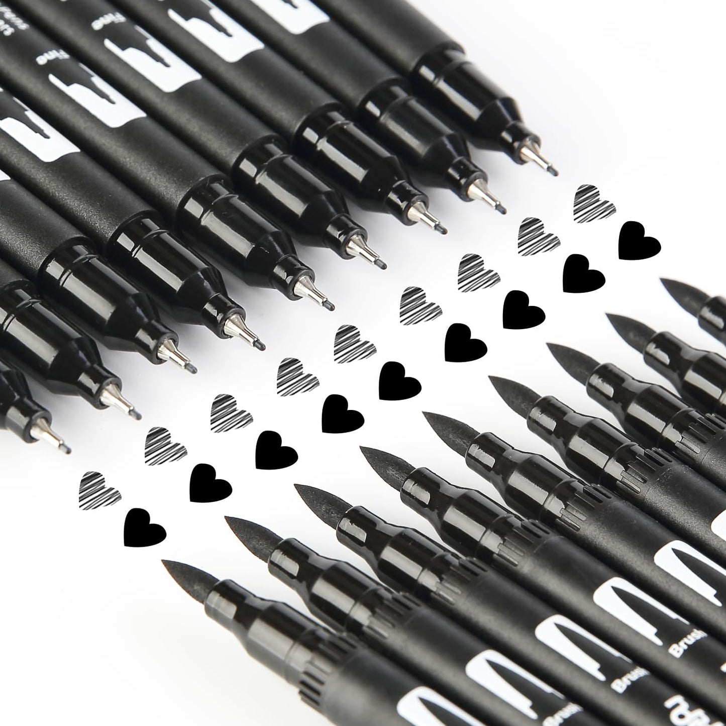 hhhouu 17Pack Dual Tip Black & White Brush Pens- Fineliner & Highlighting Set for Artists, Illustrators & Comic Drawing Smooth Ink Flow, Smudge-Free HO-17BW