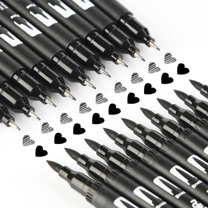 hhhouu 17Pack Dual Tip Black & White Brush Pens- Fineliner & Highlighting Set for Artists, Illustrators & Comic Drawing Smooth Ink Flow, Smudge-Free HO-17BW