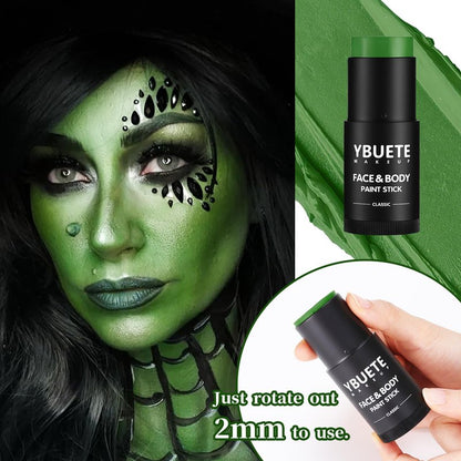 YBUETE Green Face Body Painting Stick, Professional Full-coverage Cream Green Face Paint for St. Patrick's Day Halloween SFX Witch Monster Cosplay Makeup, Washable Body Paint for Adult Carnival