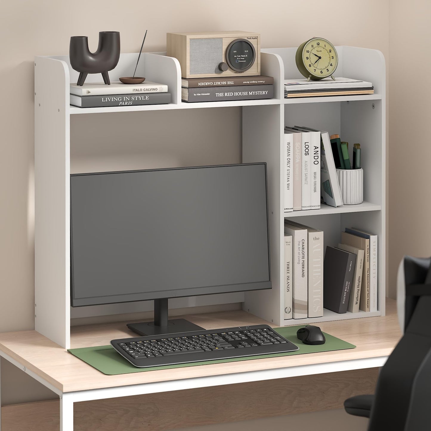 Furinno Classic Desk Shelf, 5-Shelf Desktop Hutch, Book Shelf, 3-Tier Desk Organzier, for Office Supplies, Office Desk Accessories, for Home Office, College, Dorm, White