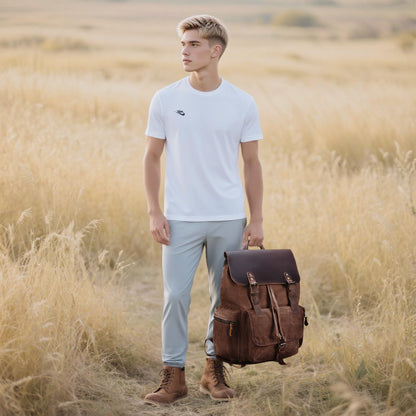 NEHOR Vintage Waxed Canvas Backpack Casual Genuine Leather Laptop Rucksack Shoulder DayPack for Travel/Hiking/School