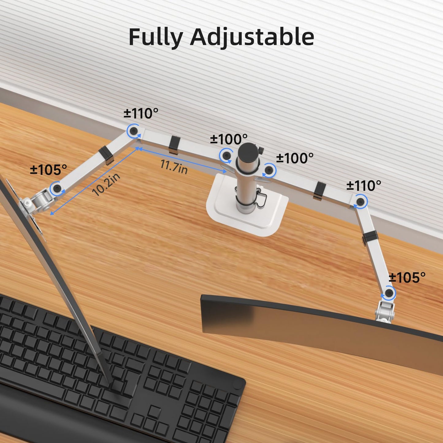 Suptek Dual Monitor Desk Mount, Adjustable Dual Monitor Arm for 2 Monitor Screens up to 43 inch, 15.75" Pole Monitor Stand for Desk, Holds up to 22 lbs,Silver(MD9442LS)