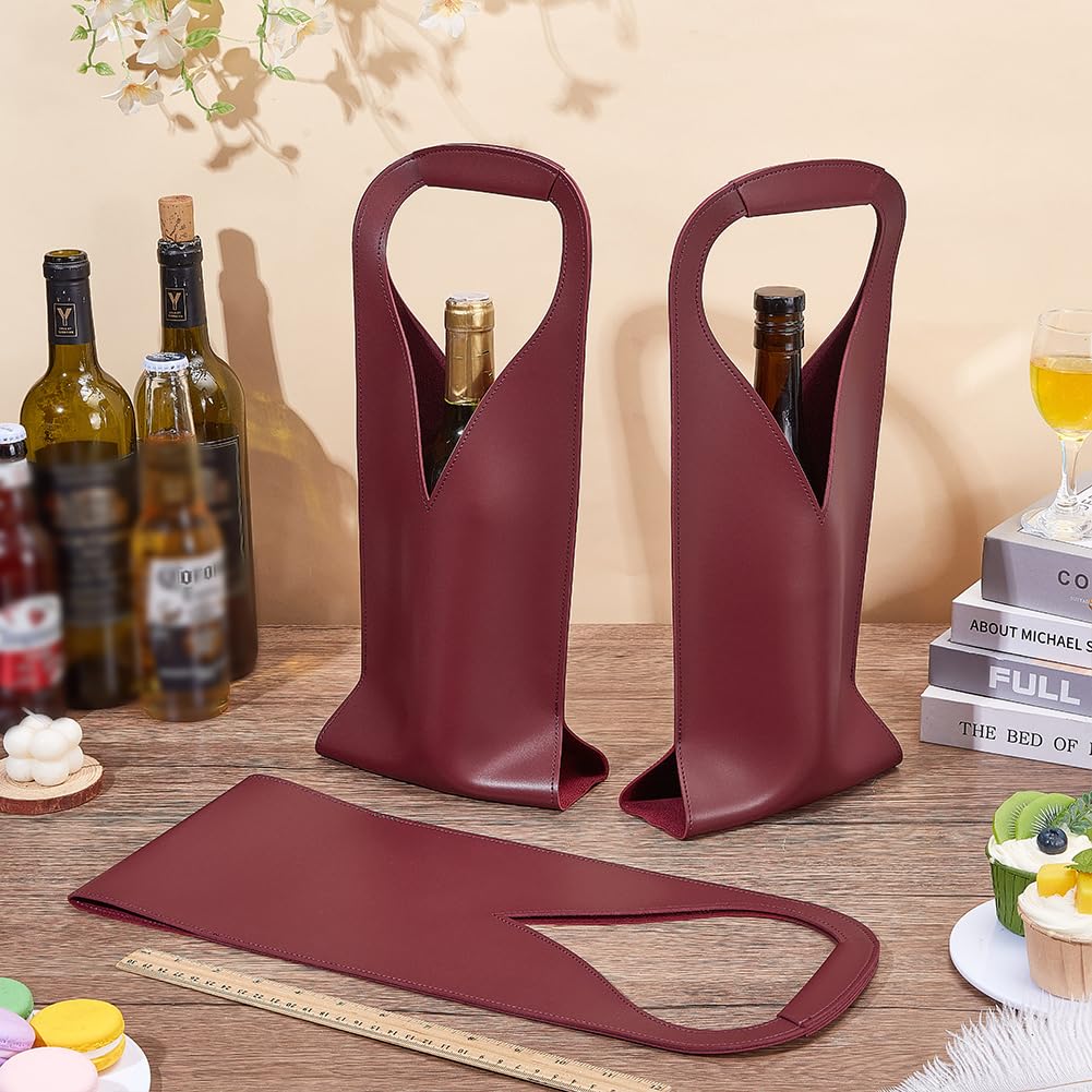 OLYCRAFT 3Pcs Dark Red Wine Tote Bag Reusable Leather Wine Carrier for Universal 750ml Bottle PU Leather Wines Present Bag Single Bottle Champagne Beer Bags for Birthday Wedding Christmas Party