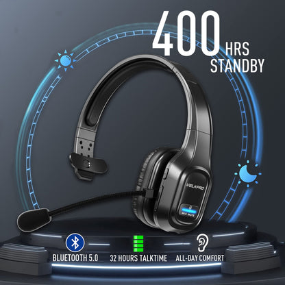 VELKPRO Wireless Headset with Microphone - Single-Ear Noise-Isolating Headphone for Call Centers and Home Office