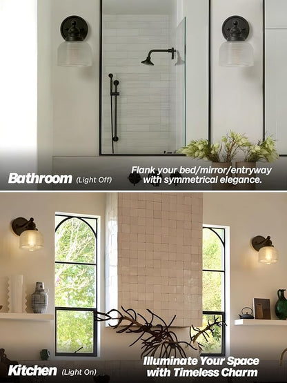 Black Wall Sconces Minimalist Bathroom Vanity Light with Hand-Blowing Clear Glass Modern Wall Sconce Light Lamps for Bathroom Mirror Living Room Bedroom Kitchen E26 Hardwire Indoor