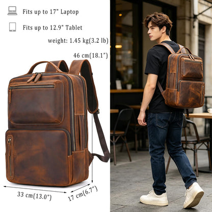 JulBean Full Grain Leather 15.6 Laptop Backpack for Men Work Commute Casual Daypack