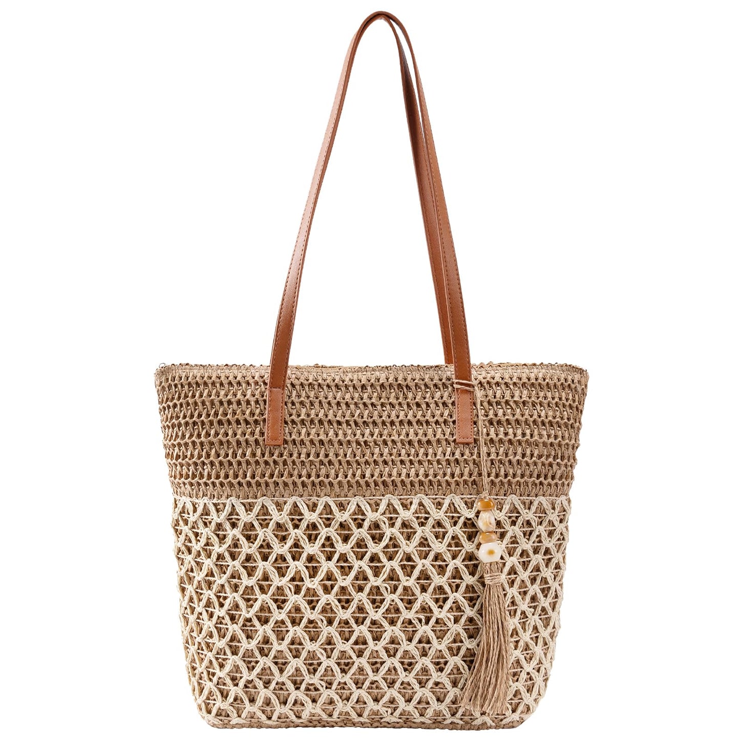 iSamzan Straw Tote Bag for Women: Handwoven Beach Purse with Cutout Design for Travel & Pool Day